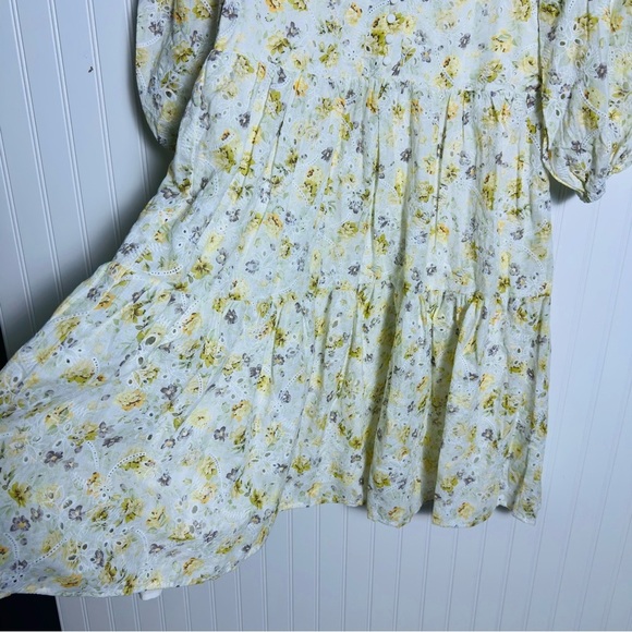 JUST ME LONG SLEEVE BUTTON UP TIERED EYELET FLORAL MIDI DRESS M - Picture 5 of 12